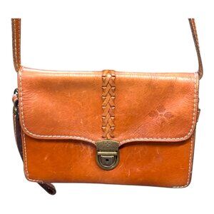 Patricia Nash British Tan Leather Bianco Crossbody Organizer Shoulder Handbag SE